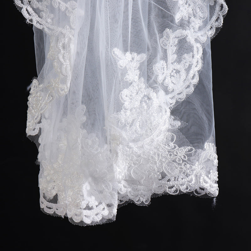 90-95cm Ivory White Lace Bridal Veil Wedding Veil with Comb Decor Supplies