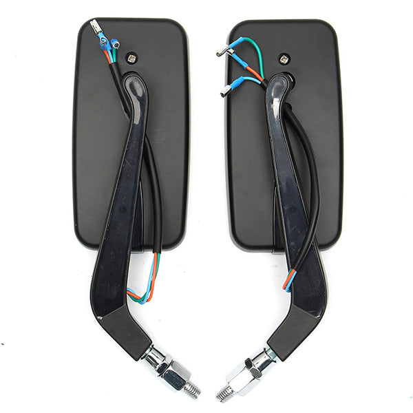 8mm+10mm Pair Motorcycle LED Turn Signal Rear View Mirrors Square Black Universal