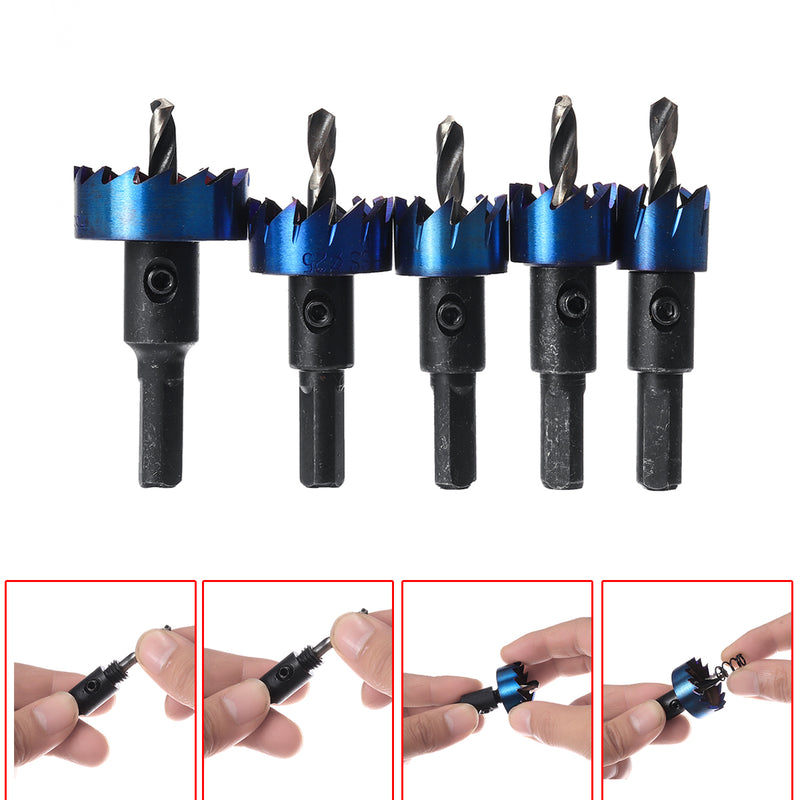 5pcs 16-30mm HSS Blue Nano Coating Tooth Hole Saw Cutter Drill Bit Set for Metal Sheet