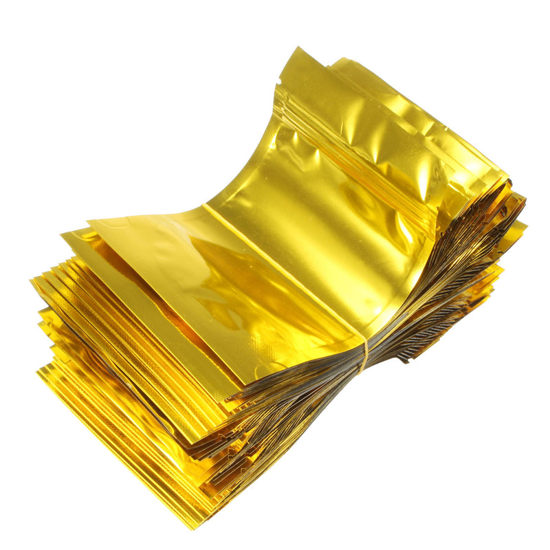 100pcs Gold Aluminum Foil Stand Up Bags Zip Lock Mylar Pouches With Window Food Grade