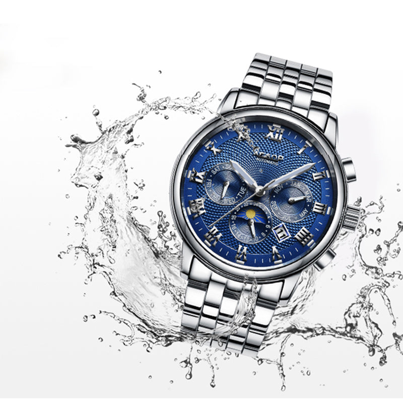 Aesop 9016G Full Steel Automatic Mechanical Watch 3ATM Waterproof Calendar Men Watch