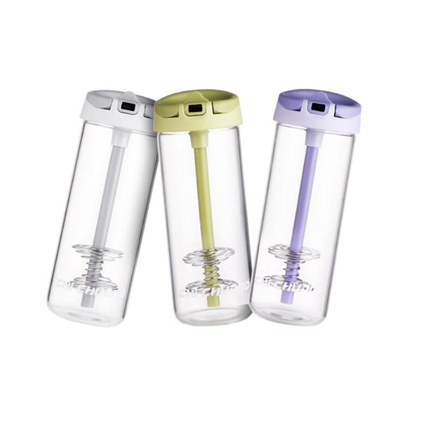 650ml Straw Glass Water Bottle Outdoor Camping Sports Travel Mug With Stirring Spring