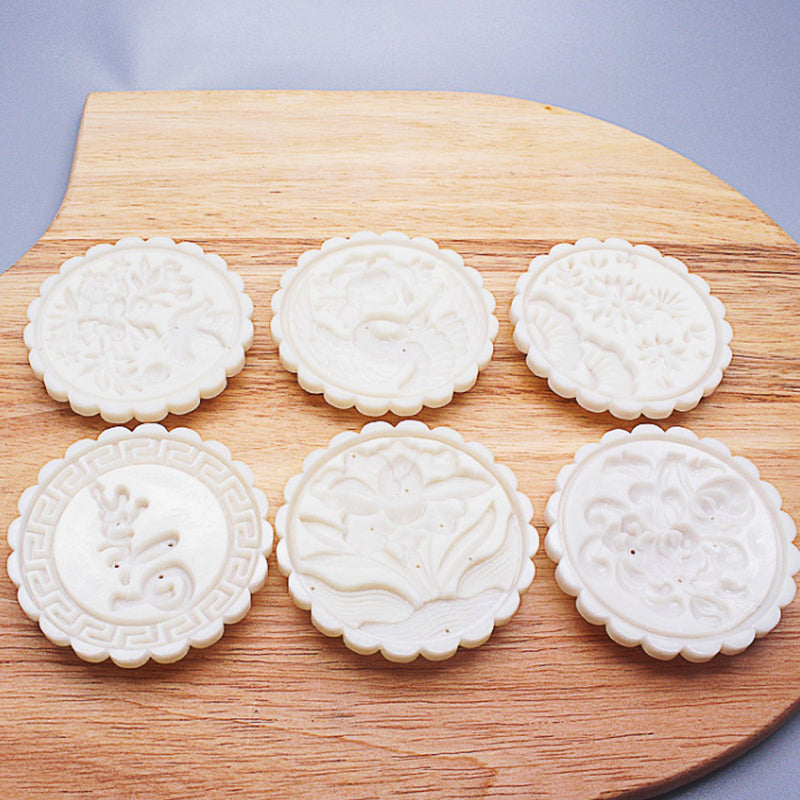 1 Mould And 13 Style Flower Stamps 150g Round Moon Cake Baking Mold Hand Pressure Decor