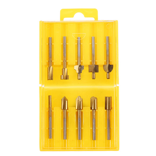 10Pcs 3mm Titanium Coated HSS Router Bit Set 3mm Shank Burr Rotary File Wood Milling Cutter Tool
