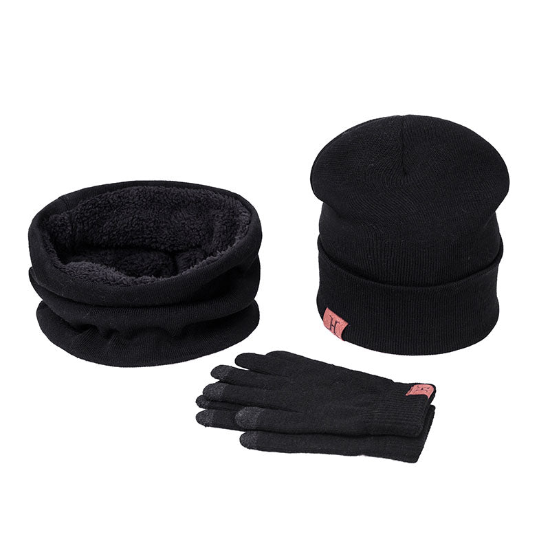 3 Pieces Set Winter Ski Warm And Gloves Cotton Unisex Hat Scarf Gloves Solid  For Men Women