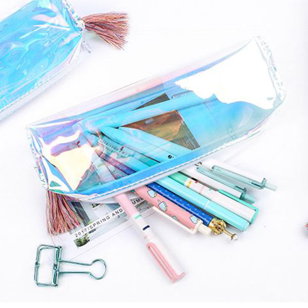 Cool Laser Transparent Color Pencil Bag PVC Waterproof Cosmetic Bag