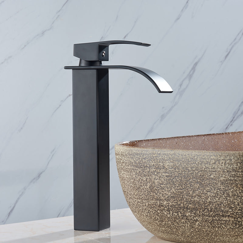 Matte Black 1/2 Inch Brass Modern Bathroom Basin Faucet Bathroom Spout Faucet Hot & Cold Water Mixer Tap Single Handle