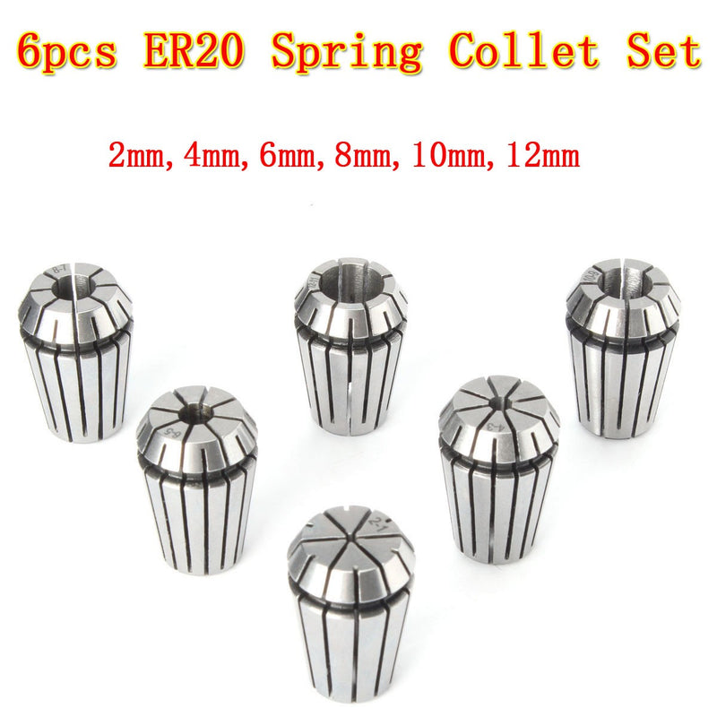 6pcs ER20 Chuck Collet 2mm to 12mm Spring Collet Set For CNC Milling Lathe Tool