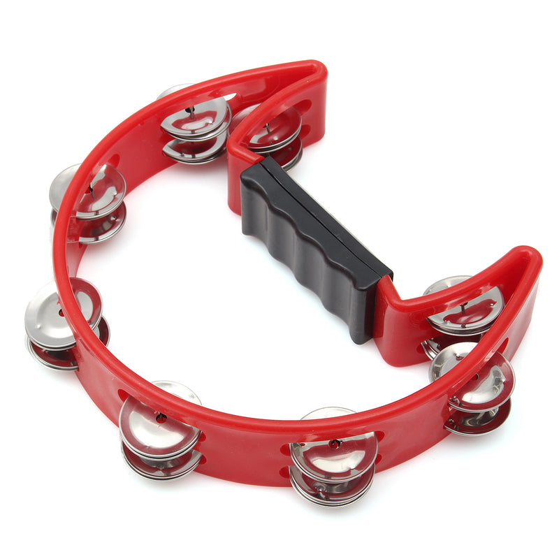 Musical Tambourine Hand Held with Double Row Metal Jingle Handle Percussion Instruments Orff Musical Instruments for Children