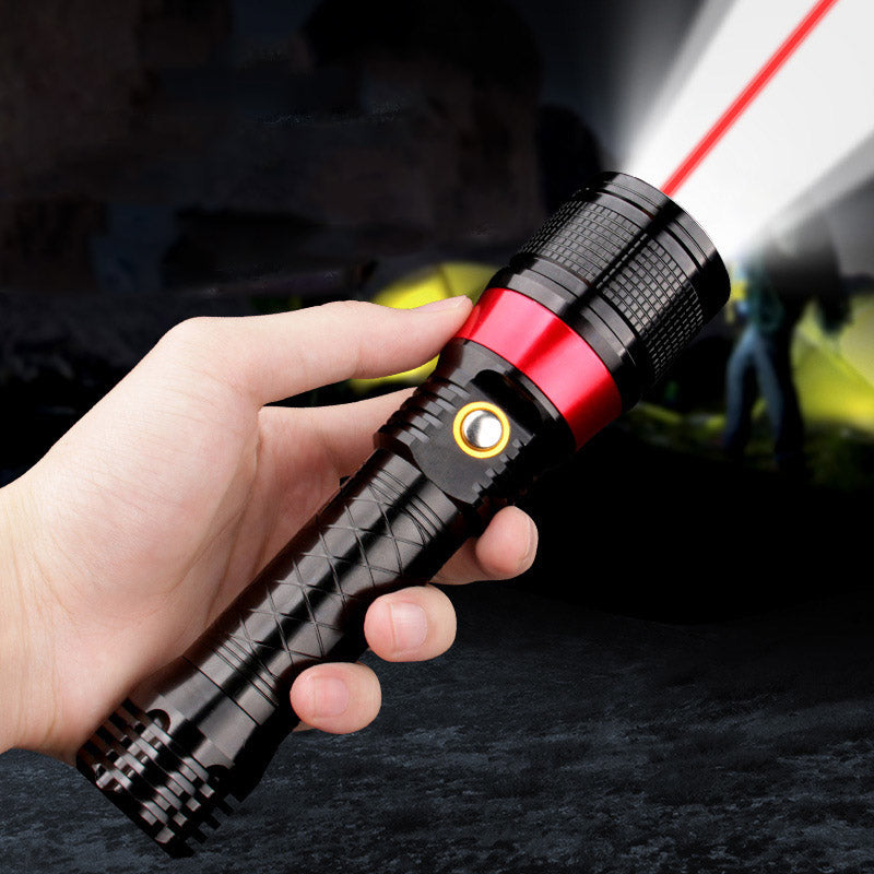 SKYFIRE SF-246 T6 Rotating Zoomable 18650 Battery Flashlight Red Laser USB Charging Work Lamp Night Warning Lantern