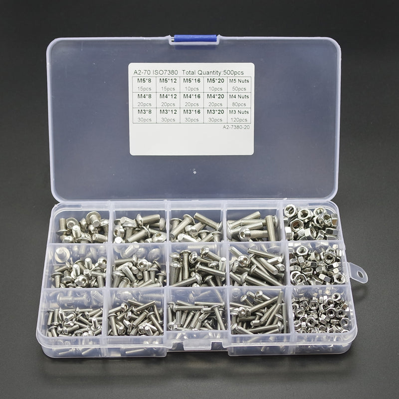 Suleve MXSS4 500PCS M3 M4 M5 304 Stainless Steel Hex Socket Head Cap Bolts Screw Nut Kit Set