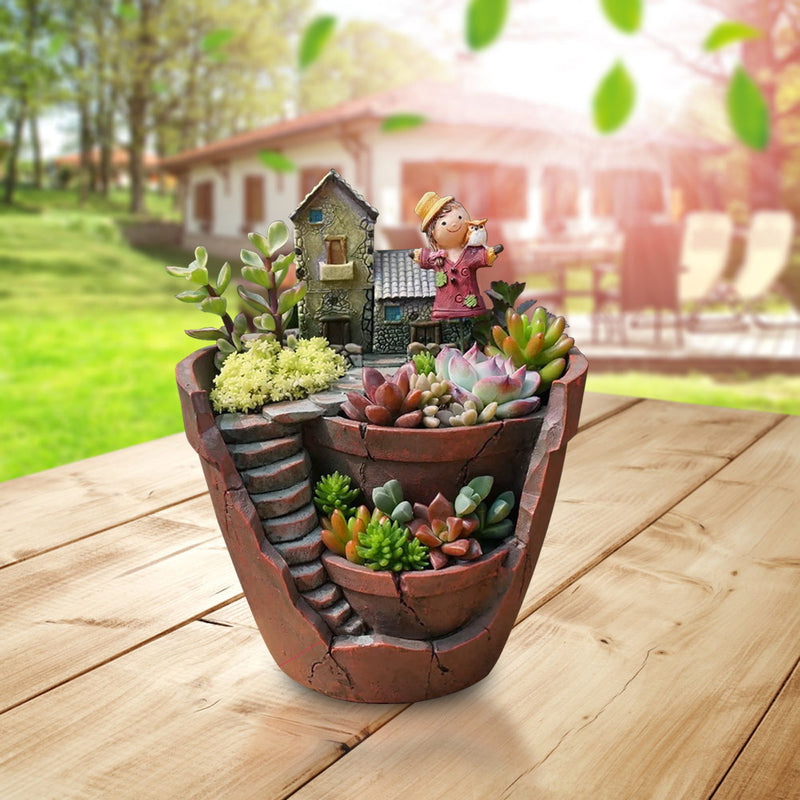 Sky Garden Potted Big House Micro Landscape Meat Plant Pots Flower Pot Resin Decorations