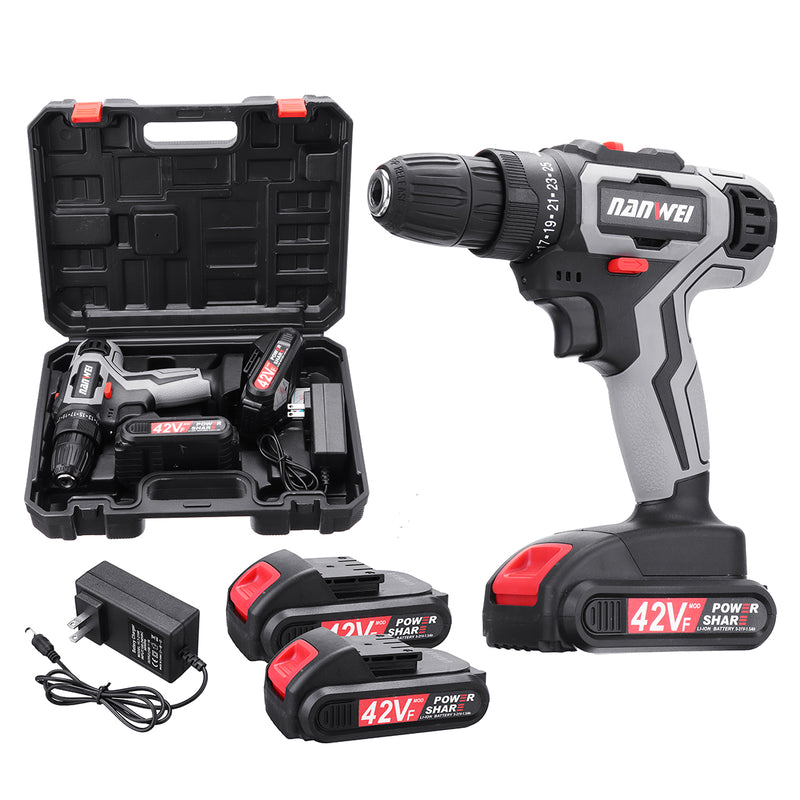 42/18V/12VF Rechargeable Impact Drill 25 Gear Lithium Hand Drill Driver Dual Speed Electric Screwdriver