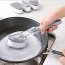 Automatic Liquid-filled Sponge Dishwashing Cleaning Brush Handle Pot + 3 Brush Head