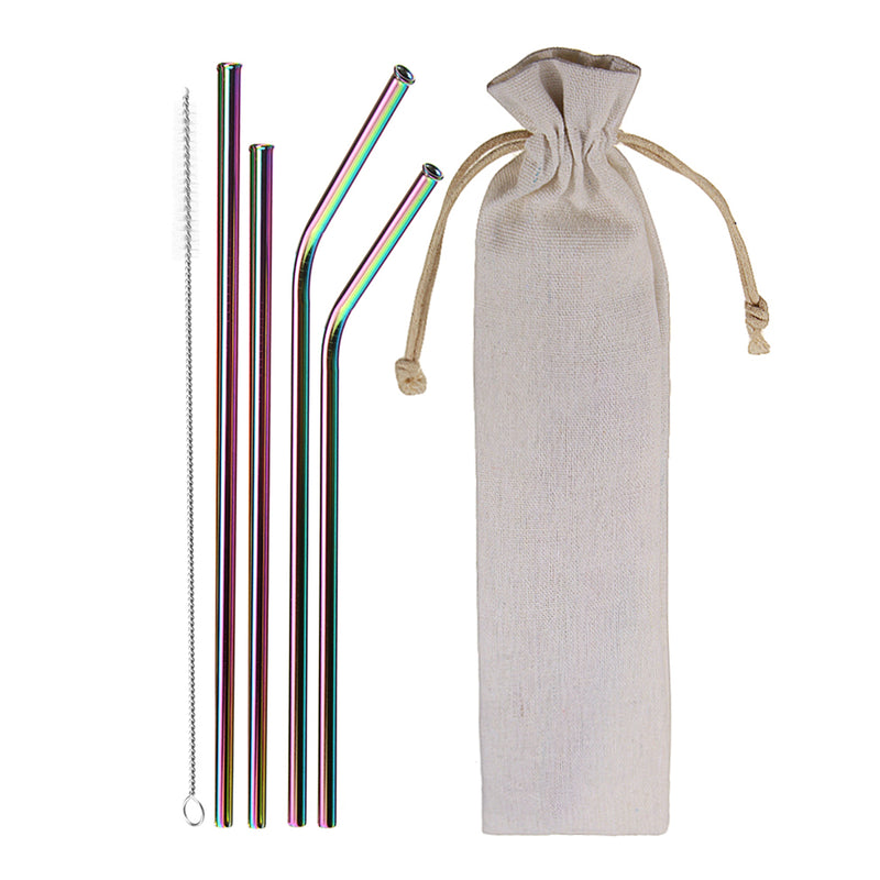 304 Stainless Steel Drinking Metal Straw Rainbow Multi-Colored Straw Reusable Drink Straw Drinks Cocktail Stirrer
