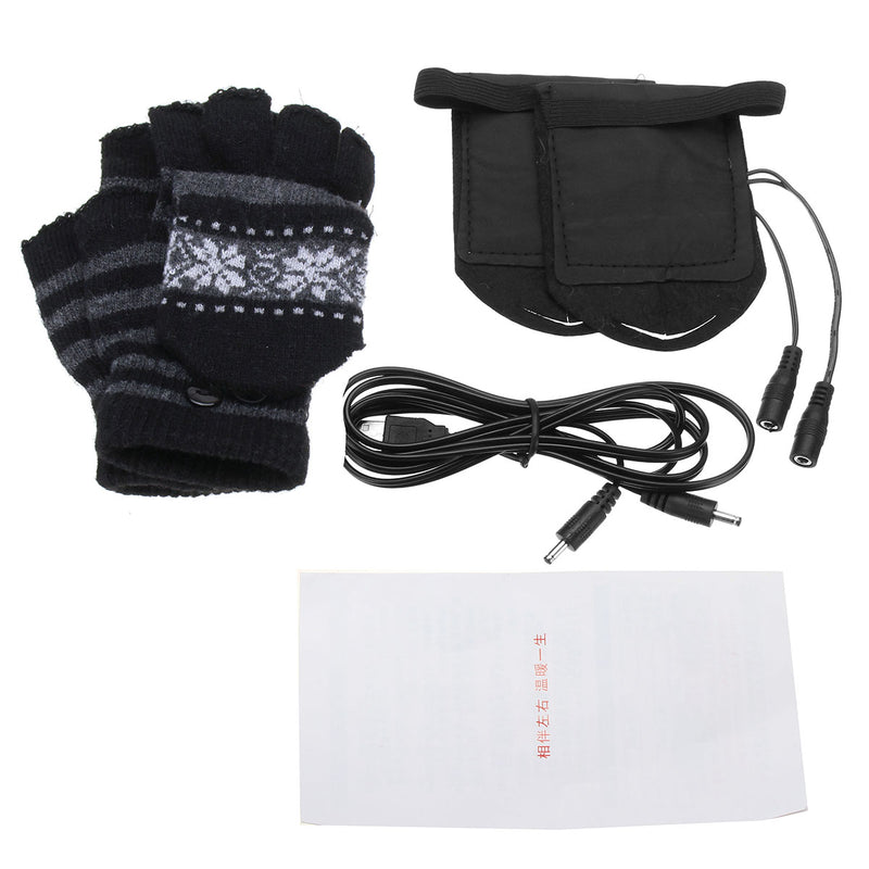 Electric Heated Gloves Warm USB Powered Heating Motorcycle Skiing Black/Rose Red
