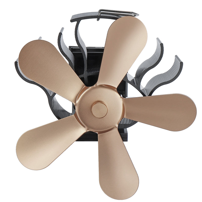 5 Blades Heat Powered Stove Fireplace Fan Silent Wall Mounted Eco-Friendly Heat Circulation Eco Fan