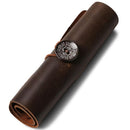 Roll Up Leather Multifunction 6 Holes Headphone Cable Cosmetic Storage Bag Pen Holder Makeup Pouch