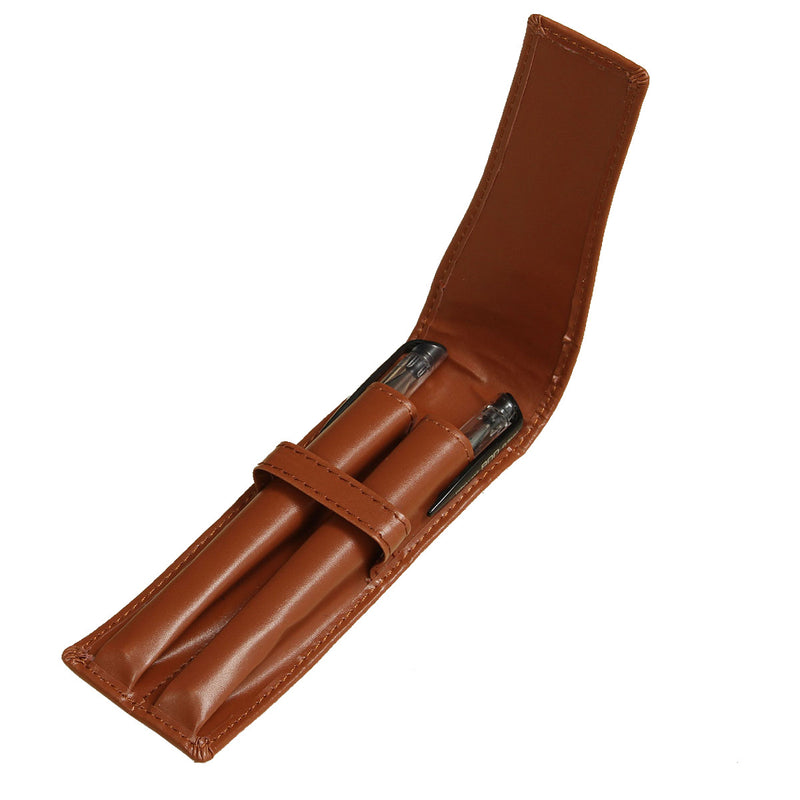 Universal 2 Pen Double Pencil Case Crazy Horse Coffee Fountain Pen Roller PU Leather Case Bag
