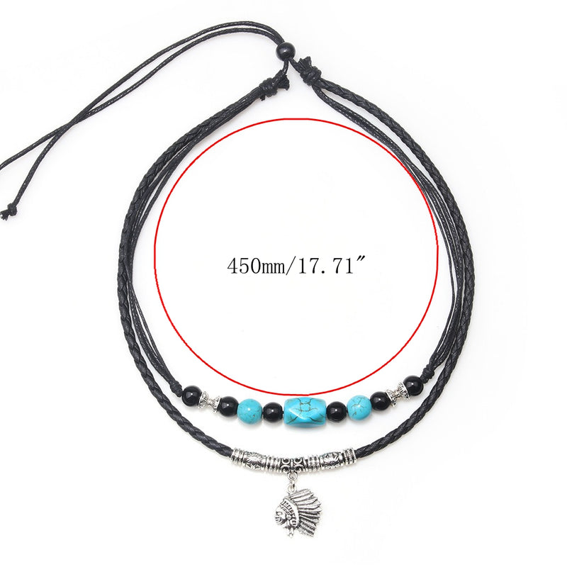 Retro Style Indian Avatar Necklace Double Layer Beaded Necklace For Men