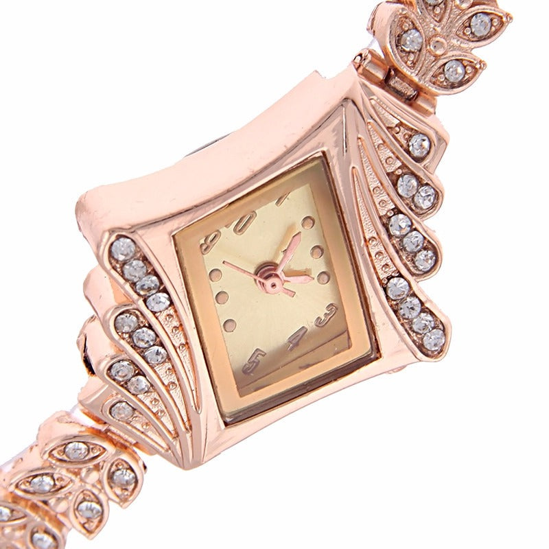 Fashion Ladies Dress Watch The Diamond Shape Crystal Leaf Women Bracelet Quartz Watch