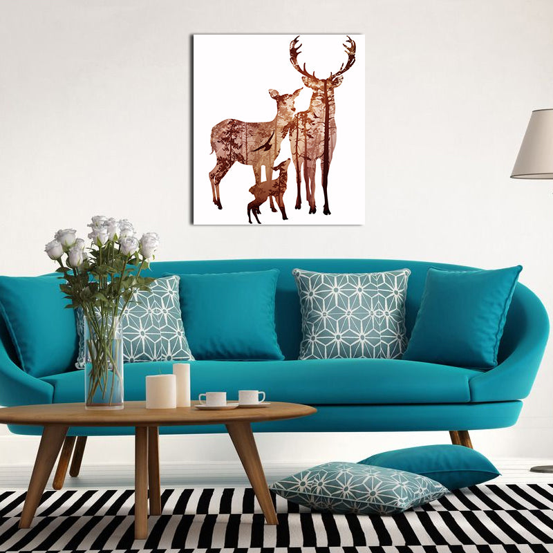 Miico Hand Painted Oil Paintings Simple Style Deer Family A Wall Art For Home Decoration Painting