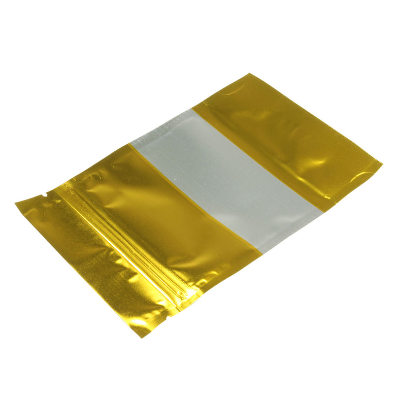 100pcs Gold Aluminum Foil Stand Up Bags Zip Lock Mylar Pouches With Window Food Grade