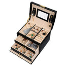 Jewelry Box with Drawer Handle Mirror PU Leather 3 Layer Storage Case Organizer