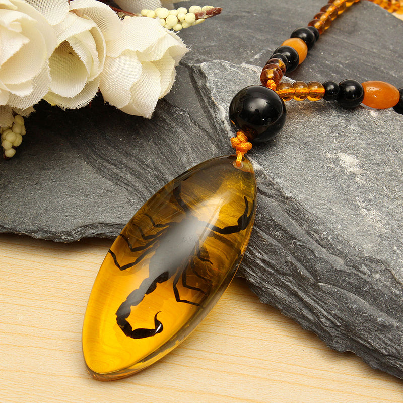 Unique Natural Insects Amber Scorpion Inclusion Pendant Necklace Gemstone Ornament Crafts Gifts Decorations