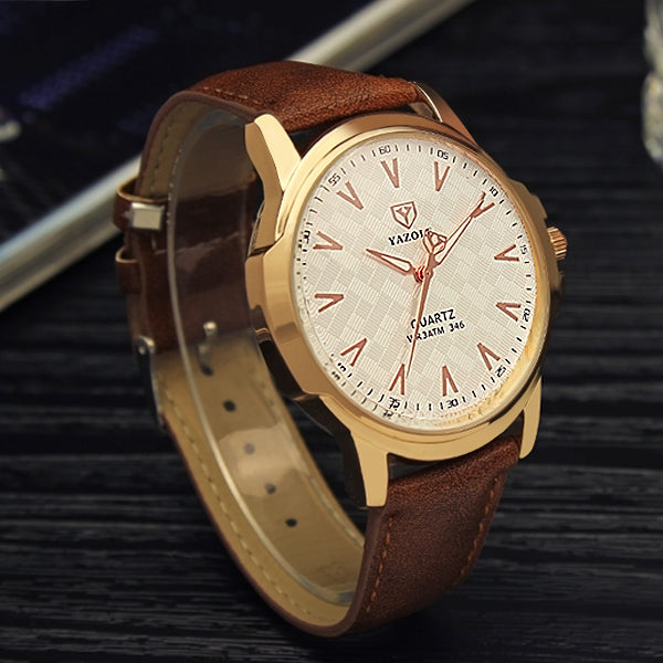 YAZOLE 346 Fashion Men Quartz Watch Casual Leather Strap Watch