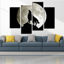 Miico Hand Painted Four Combination Decorative Paintings Full Moon Black Wolf Wall Art For Home Decoration