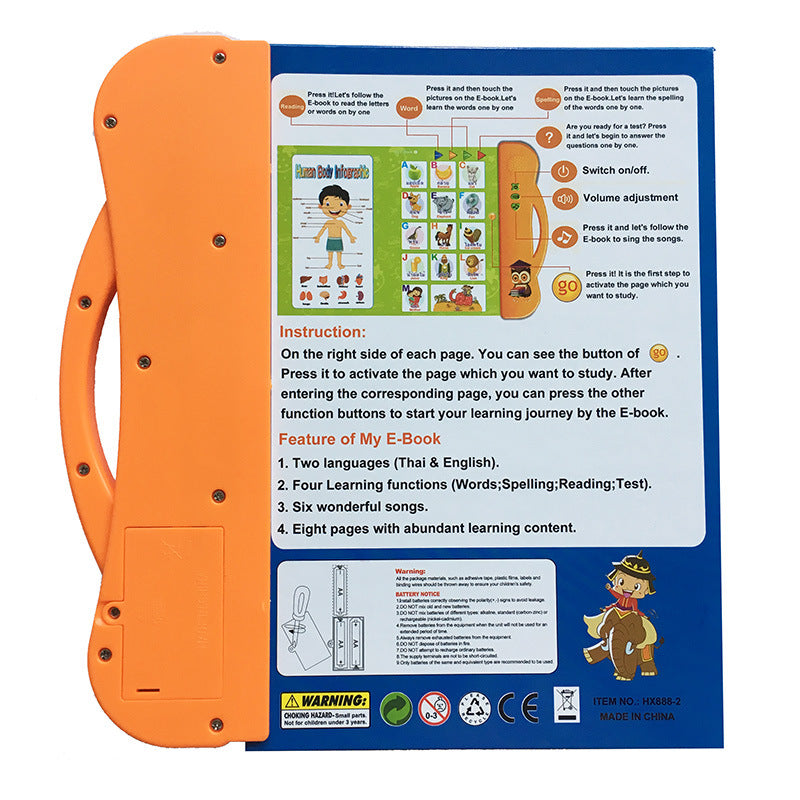 Thai & English Bilingual Languages Electronic Learning Reading Machine Tablet Foreign Language Learning Machine Early Education Reading E-Book Toys for Kids