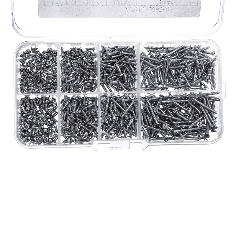 Suleve M2CP1 800pcs M2 Phillips Screw Flat Head Nickel-Plated Carbon Steel Self-Tapping Woodworking Screws Assortment Kit