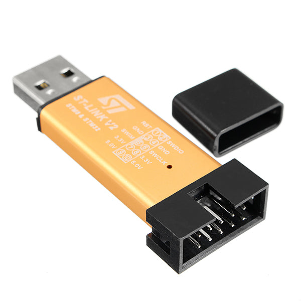 Geekcreit 3.3V 5V XTW ST-LINK V2 STM8 / STM32 Simulator Programmer Downloader Debugger 500MA Fuse Short Circuit Protection Aluminum Alloy U Disk Shell With 20cm Dupont Wire