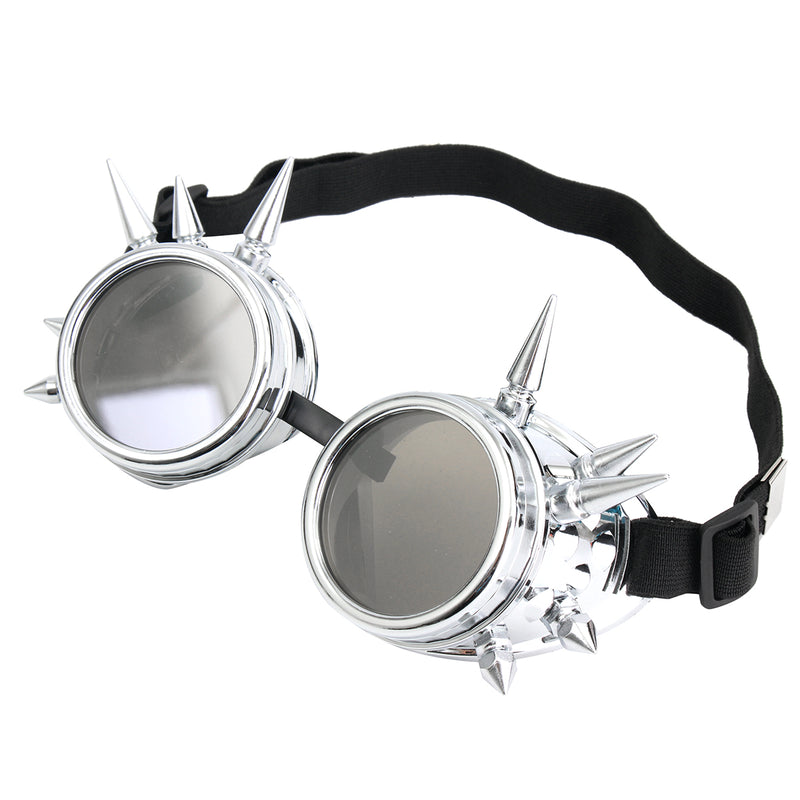 Fashion Silver Steampunk Goggles Spikey Burning Man Costume Cosplay Gothic Punk