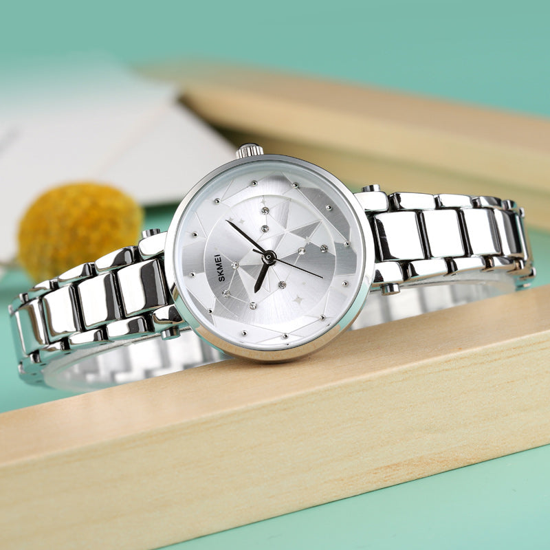 SKMEI 1411 Constellation Design Casual Stainless Steel Waterproof Fashionable Quartz Watch Women Wristwatch