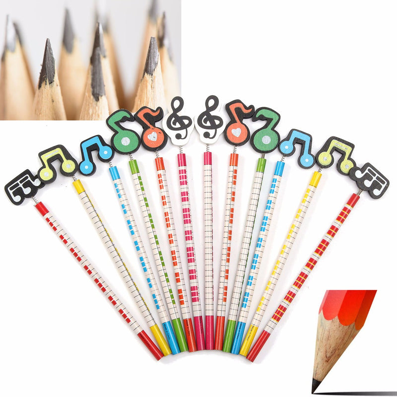 12 Pcs Wooden Musical Note Cartoon Pencils Stationery Gifts for Children