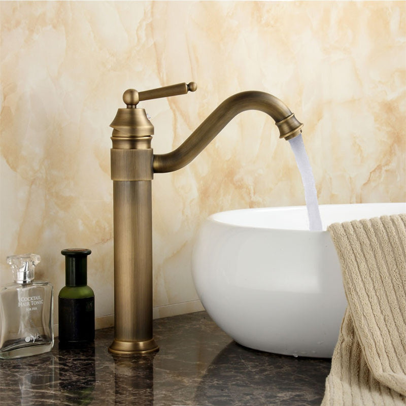 Tall Antique Bathroom Kitchen Sink Basin Faucet Hot & Cold Water Mixers Tap Single Handle