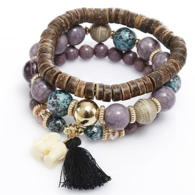 Bohemian Multi-Layer Wooden Tassels Bracelet Cutely Elephant Beaded Bracelet