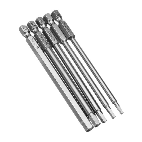 Broppe 5Pcs 100mm H2.5-H6 Hex Head Screwdriver Bit 1/4 Inch Hex Shank Magnetic Screwdriver Bits