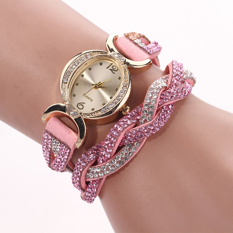 DUOYA D014 Rhinestones Elegant Ladies Watch Leather Strap Bracelet Watches