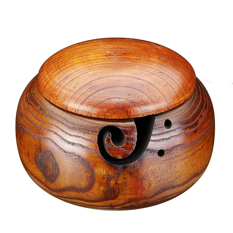 Bamboo Yarn Bowl Holder With Lid Wooden Skeins Knitting Crochet Thread Box Storage Baskets