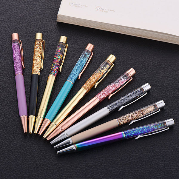X079 1 Piece Metal 1.0mm Diamond Ballpoint Pen Crystal Color Quick Sand Smooth Writing Pens for Office School Supplies Stationery