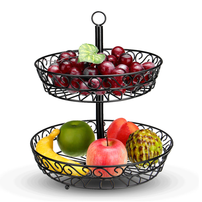 30cm Kitchen Restaurant Fruit Vegetable Basket 2 Tier Iron Rack Storage Organizer Stand Holder