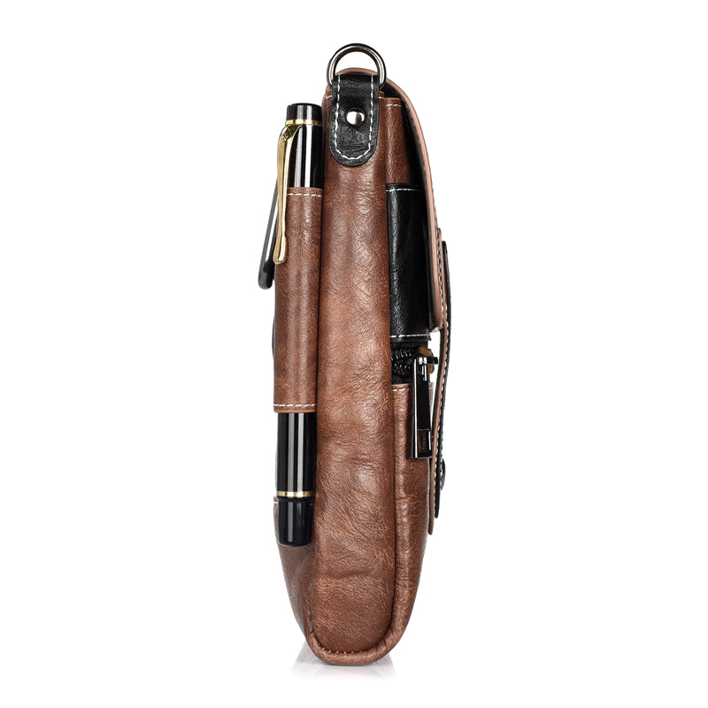 Men High Capacity Portable Genuine Leather Waist Bag For Mobile Phone Under 6 Inches
