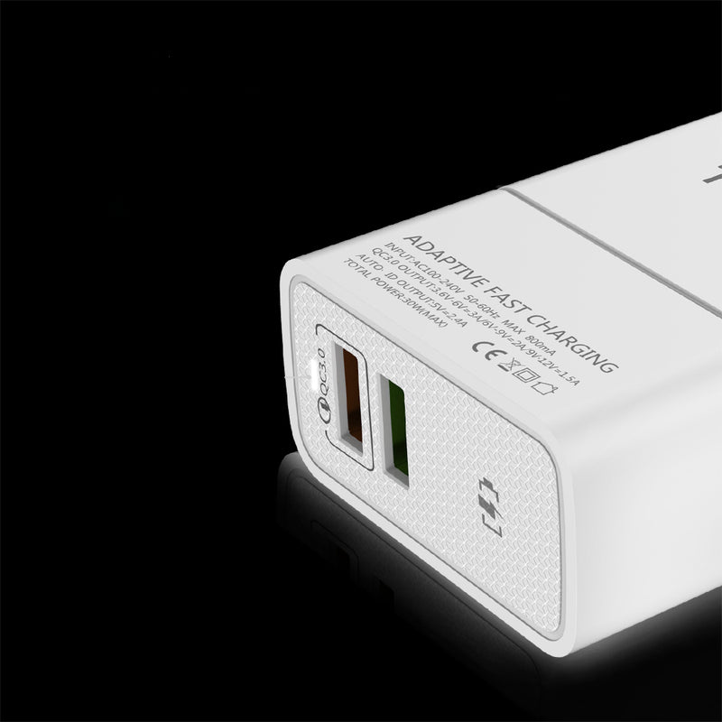 TOPK QC3.0 30W LED Indicator Dual USB Charger EU Adapter for Nokia X6 Xiaomi Mi A2 Pocophone F1