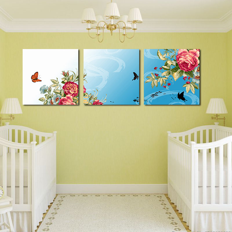 Miico Hand Painted Three Combination Decorative Paintings Dancing Botanic Peony Flower Wall Art For Home Decoration