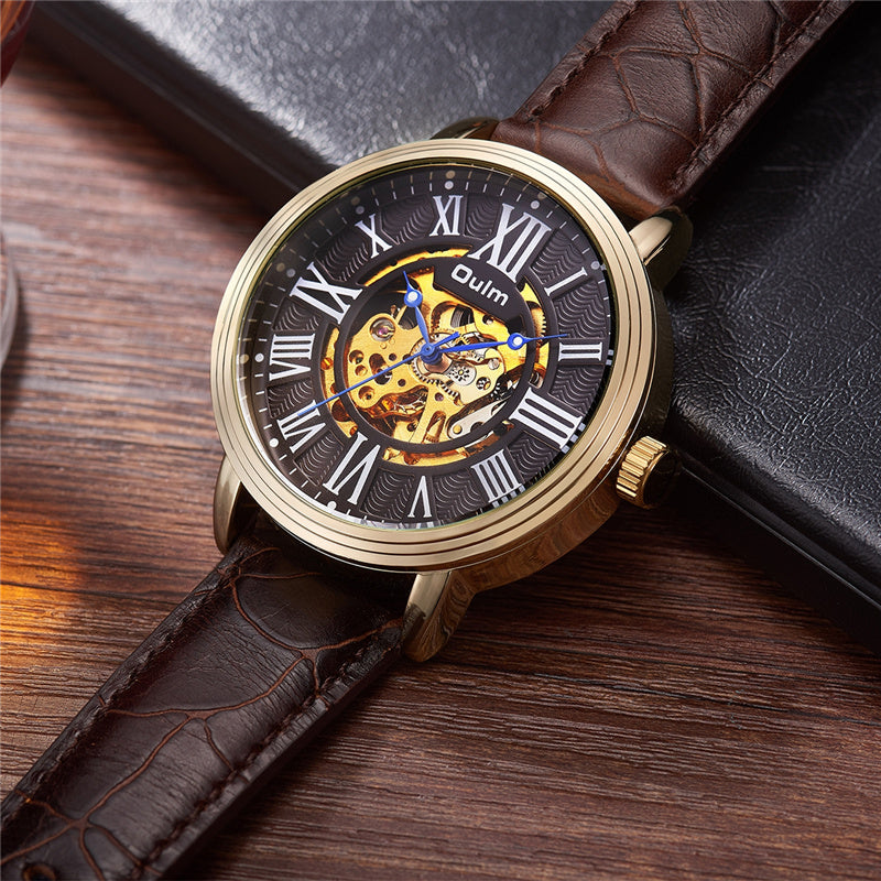 OULM 3688 Genuine Leather Automatic Mechanical Watch Business Style Male Wrist Watch
