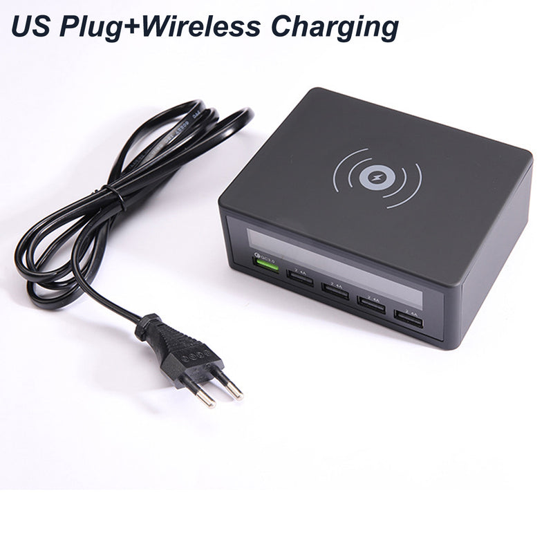 50W LCD Digital Display USB Charger 5 Port High Power Fast Charge USB Smart Charger Wireless Charging QC3.0