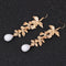 Sweet Ear Drop Earring Gold leaves Oval Beaded Pendant Artificial Peal Earrings Jewelry for Women
